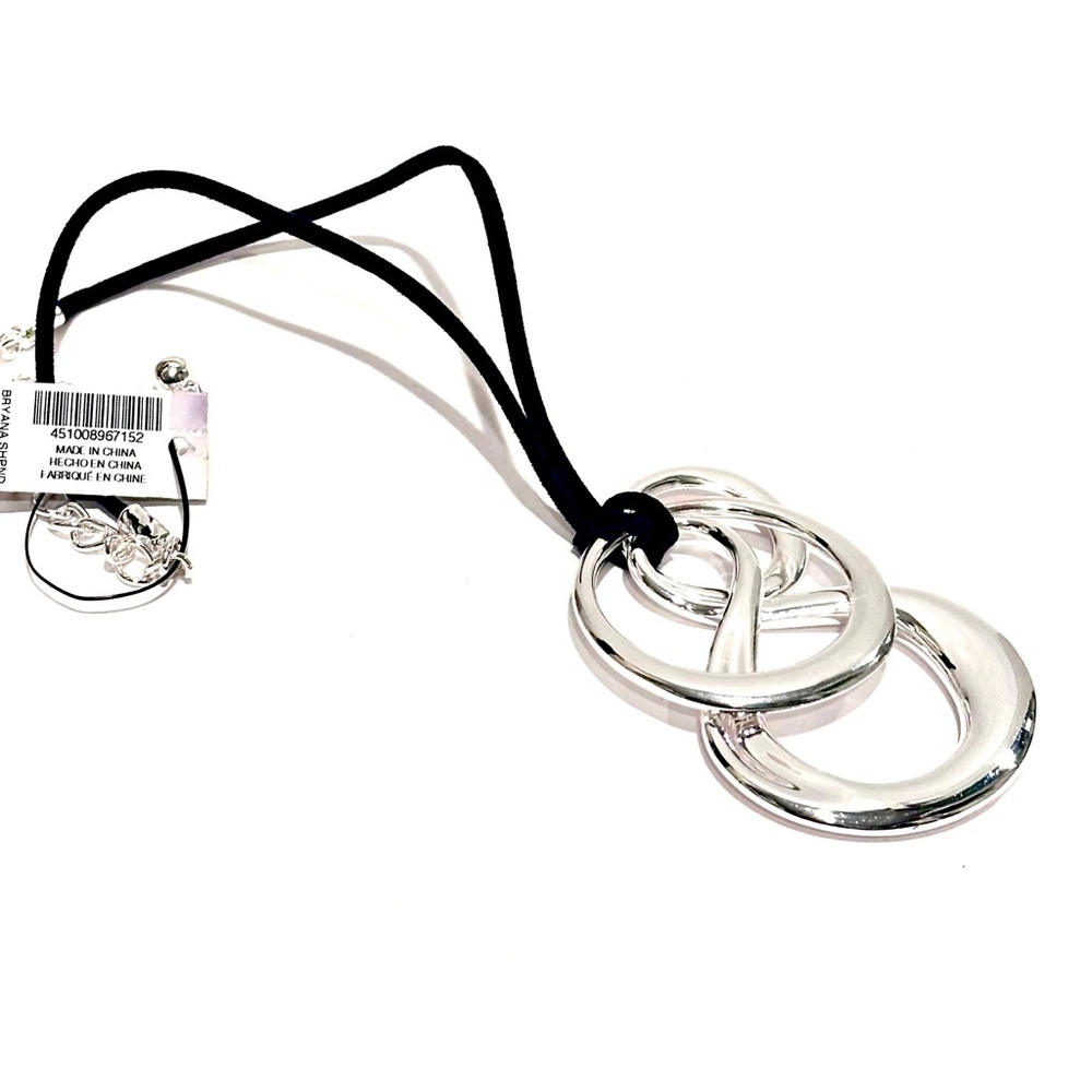 CHICO’s Triple Silver Swirl Charm Pendant Necklace | Black Adjustable Cord | NWT